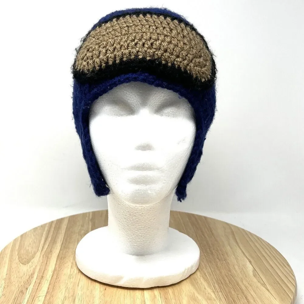 Hand Knit Blue Among Us Beanie With Ear Flaps